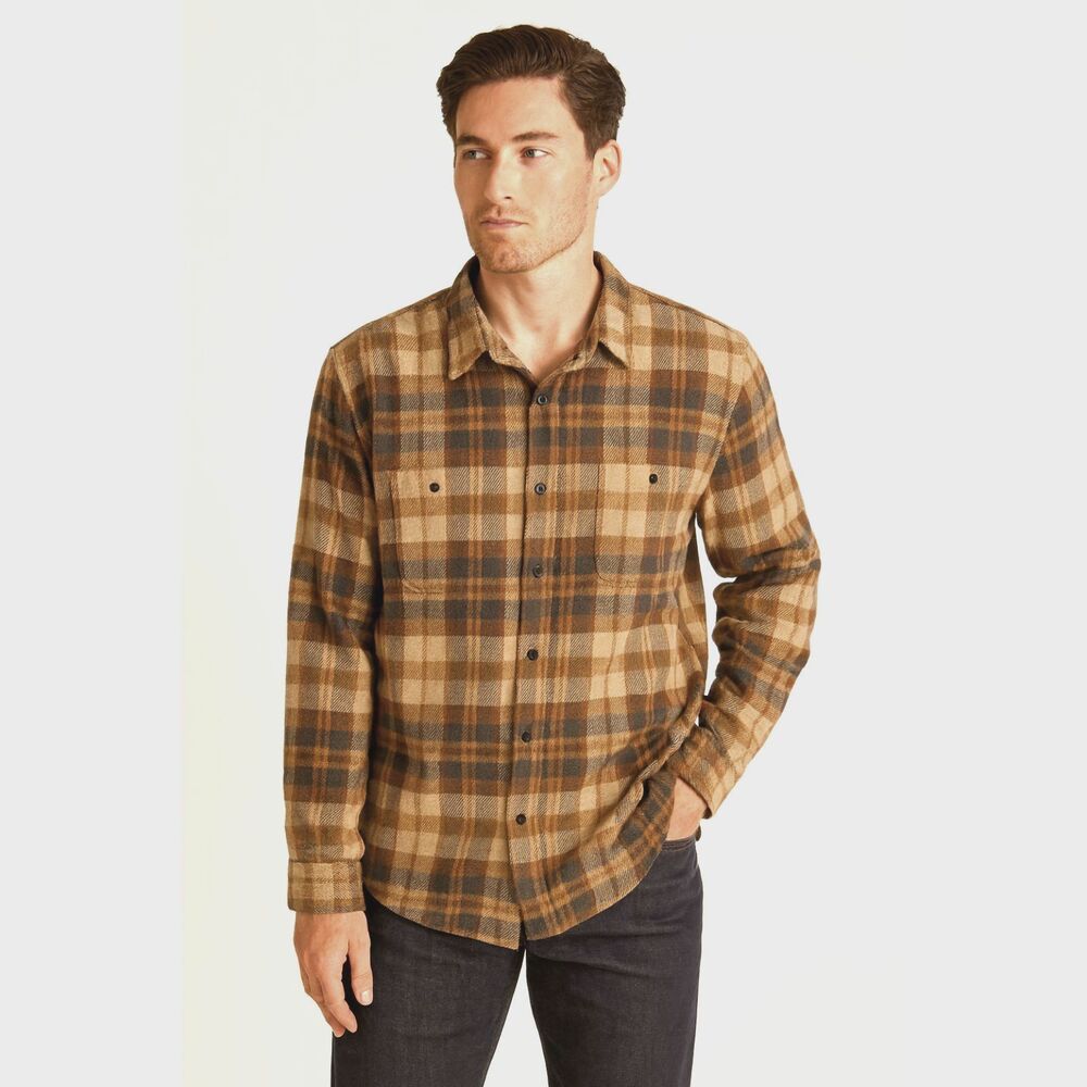 Quince Brown Flannel Plaid Button Up Shirt Top  Mens Size XL